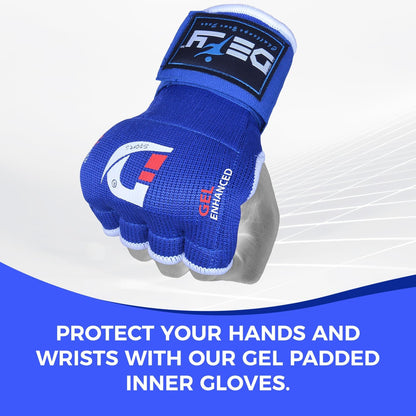 DEFY Gel Padded Premium Inner Gloves with Hand Wraps MMA Muay Thai Boxing Training Fight PAIR