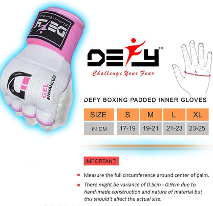 DEFY Gel Padded Premium Inner Gloves with Hand Wraps MMA Muay Thai Boxing Training Fight PAIR