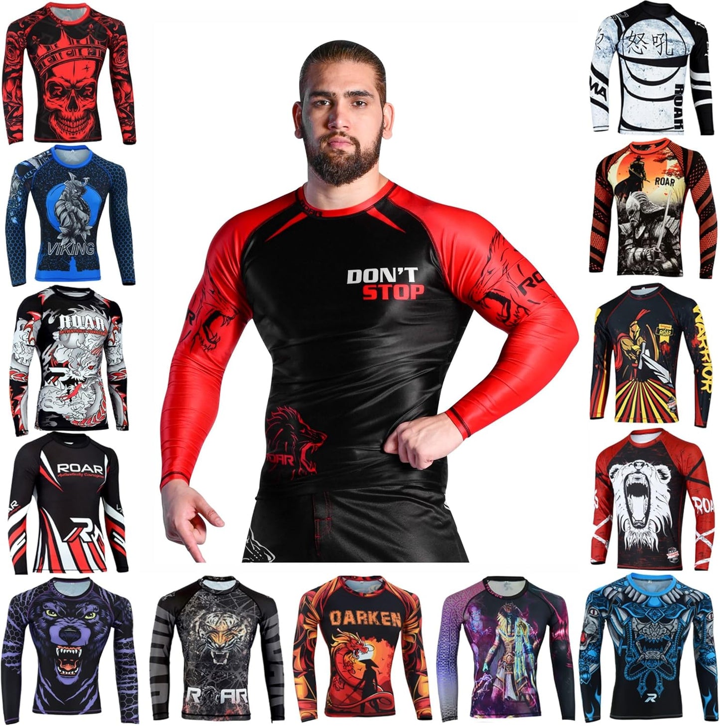 Roar BJJ Rash Guards MMA Grappling Jiu Jitsu Training No Gi Fight Wear Mens Compression Shirts