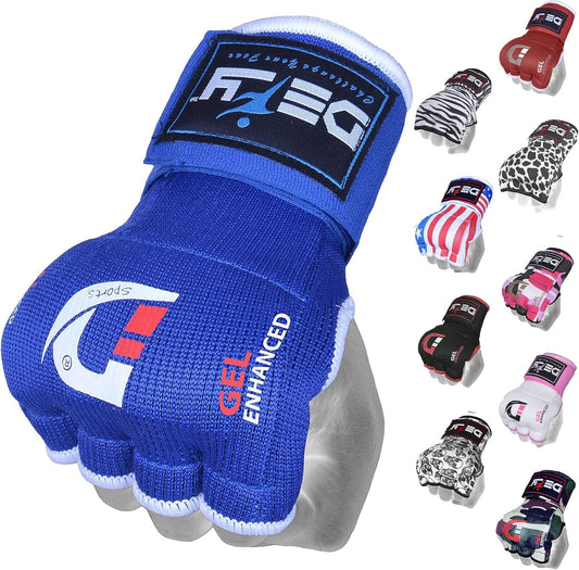 DEFY Gel Padded Premium Inner Gloves with Hand Wraps MMA Muay Thai Boxing Training Fight PAIR